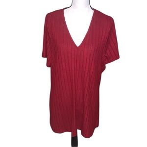 Deep Red V-Neck Women's Top